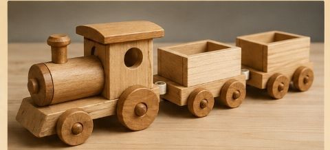 Curs de tâmplărie: Trenuleț din lemn (Locomotivă + 2 vagoane)