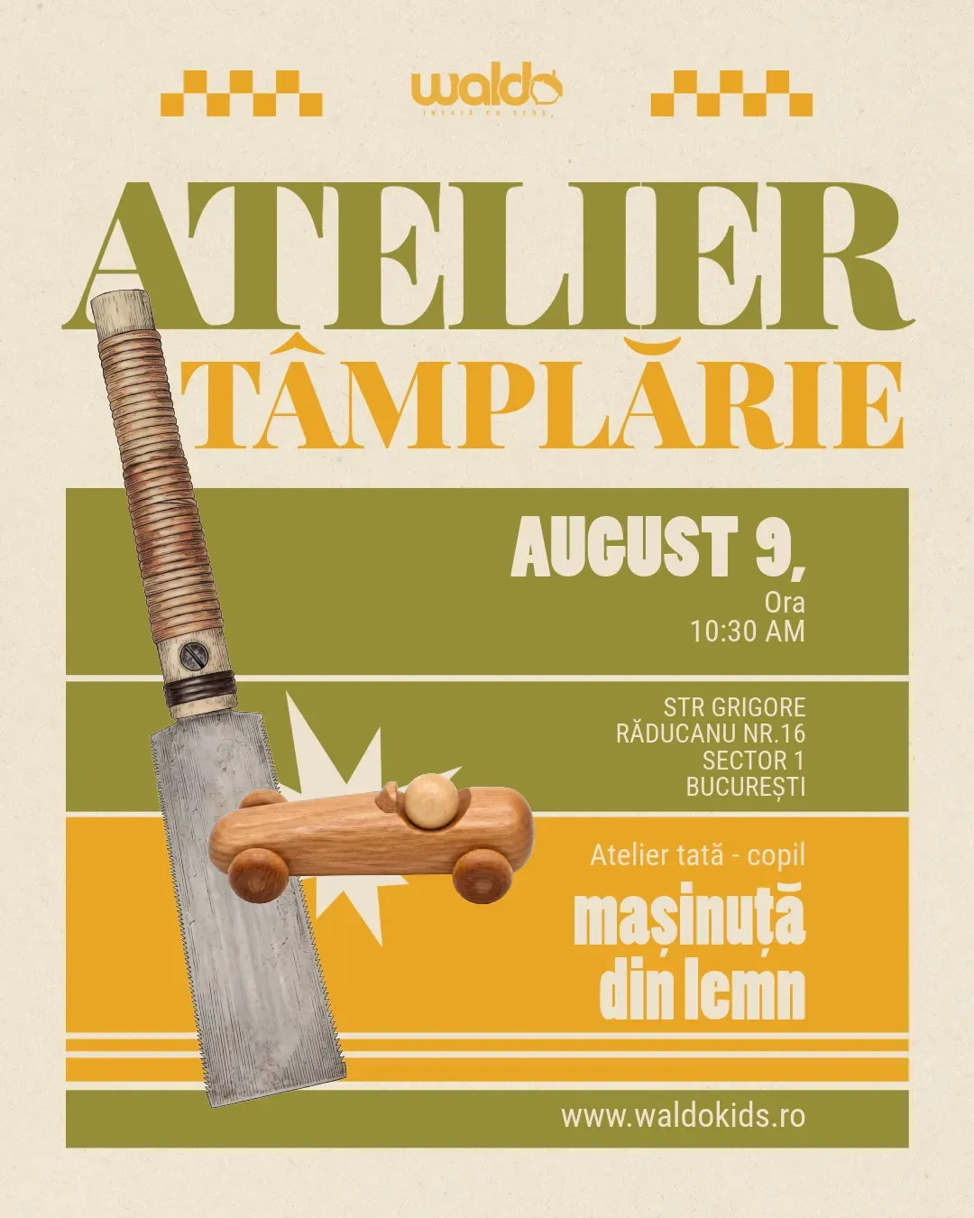 Atelier de tâmplărie: Mașinuță din lemn (tată–copil)